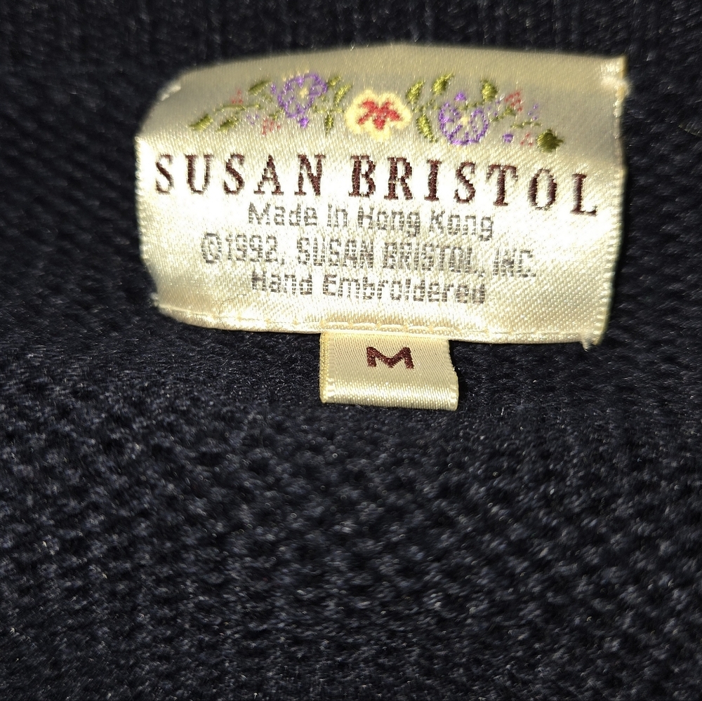 Susan Bristol Hand Embroidered Ugly Christmas Cardigan 1992 Vintage Size M - Picture 3 of 4